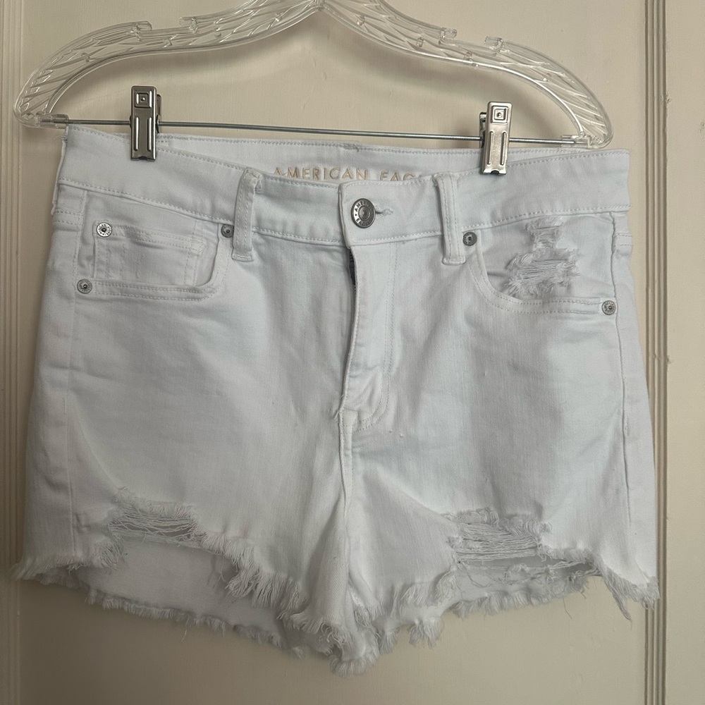 American Eagle Outfitters White Distressed Jean Shorts